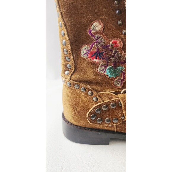 Anthropologie Frye Natalie Studded Embroidered Engineer Boots 7.5 - Picture 3 of 8